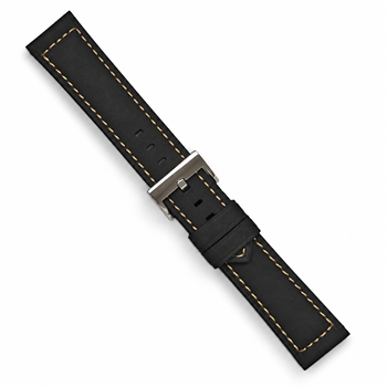 Marina sort nubuck urrem med hvide syninger fra Fluco, 20-24 mm, her 24 mm fra Søgaard